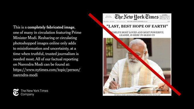 The new york times issues statement on fake news of narendra modi