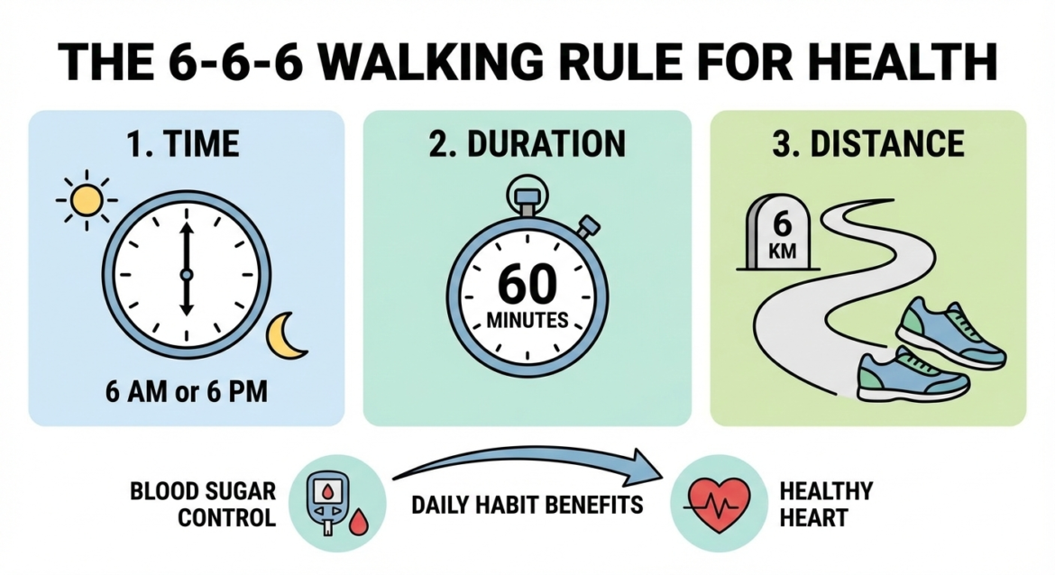From blood sugar control to a healthy heart, learn about the 6-6-6 walking rule.