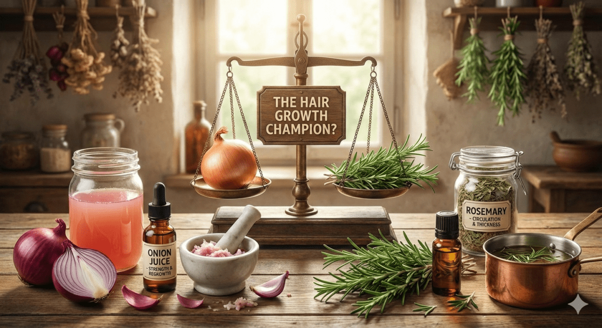 Onion juice or rosemary, which is the real 'champion' for hair growth?