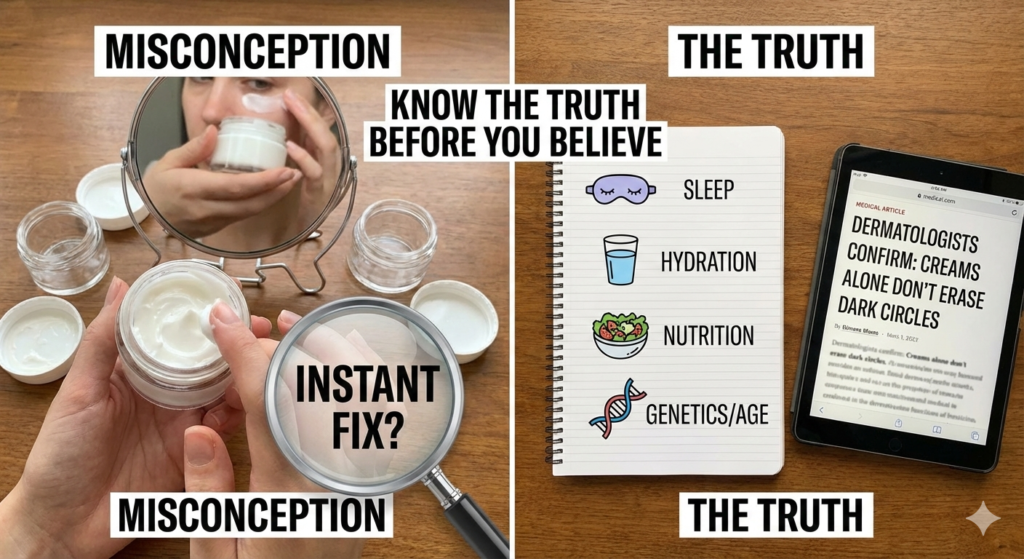 ক্রিম দিয়ে ডার্ক সার্কেল দূর করা, ডার্ক সার্কেল নিয়ে প্রচলিত ভুল ধারণা, বিশ্বাস করার আগে সত্যিটা জেনে নিন