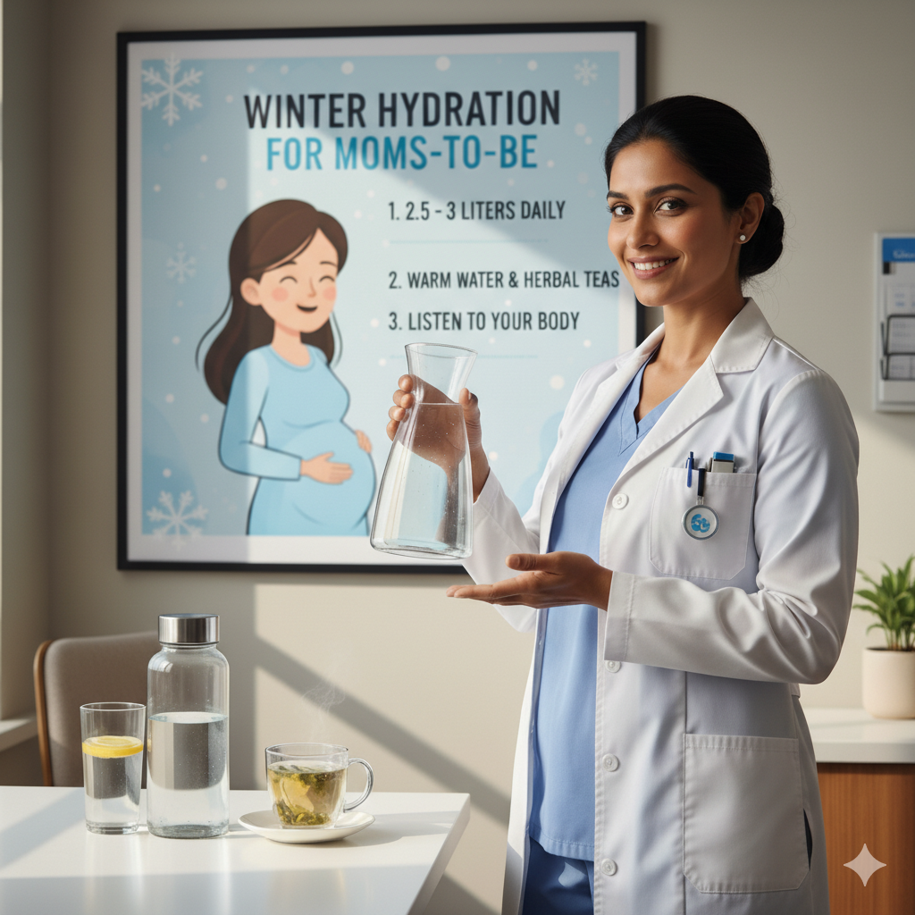 A doctor explained how much water pregnant women should drink during the winter.