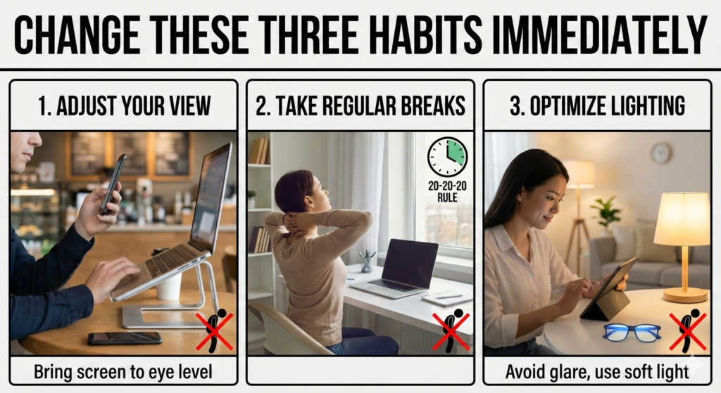 মোবাইল ফোন ও ল্যাপটপের কারণে ঘাড় ও চোখের ব্যথা বাড়ছে; এই ৩টি অভ্যাস এখনই বদলান।