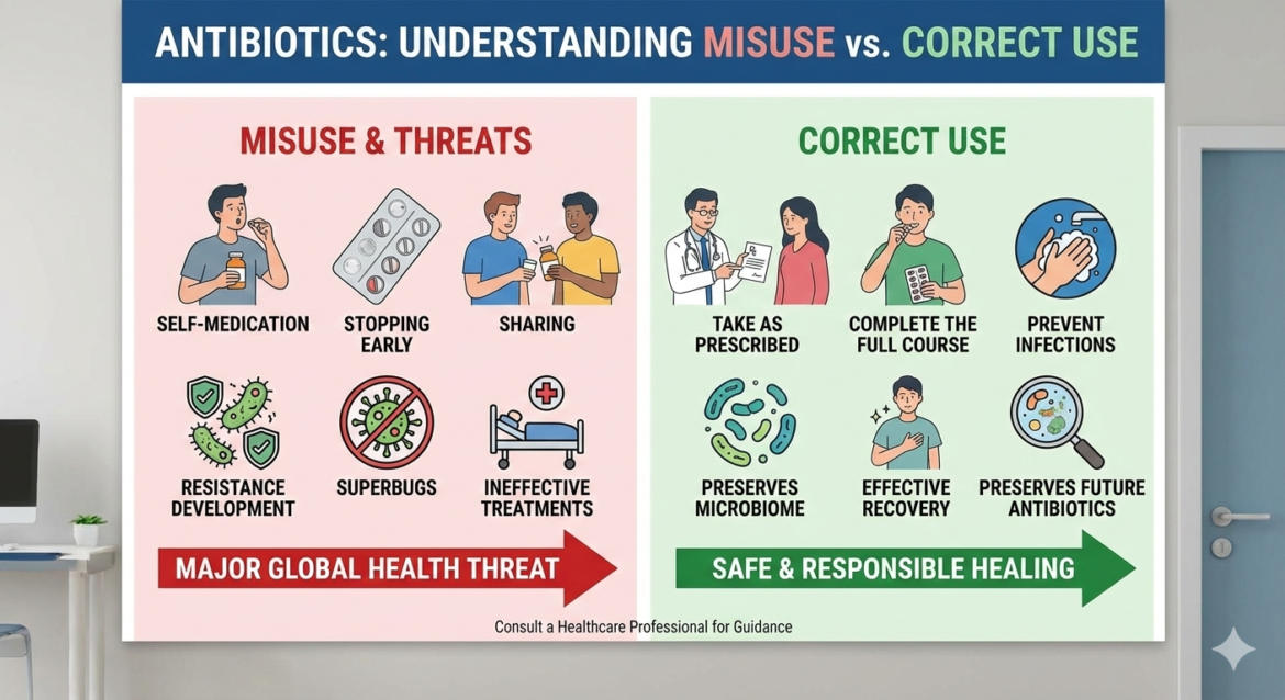 Learn why the misuse of antibiotics can be a major threat and how to use them correctly.