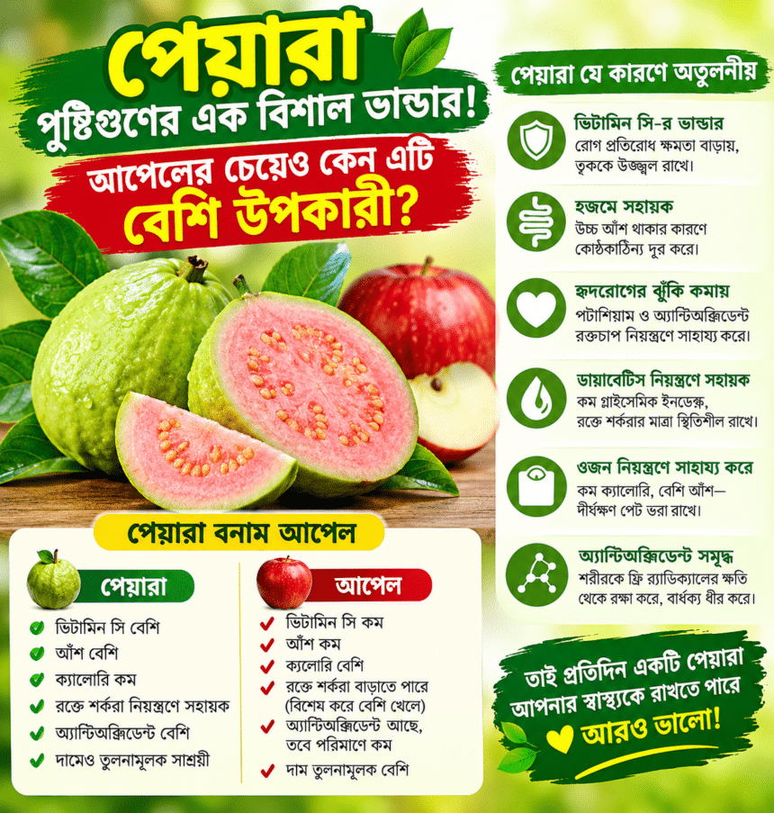 পেয়ারা পুষ্টিগুণের এক বিশাল ভাণ্ডার! আপেলের চেয়েও কেন এটি বেশি উপকারী?
